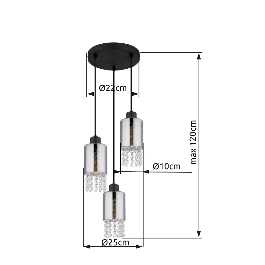 Globo - Luster na sajli 3xE27/40W/230V pr. 25 cm crna