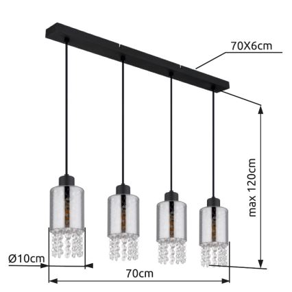 Globo - Luster na sajli 4xE27/40W/230V crna