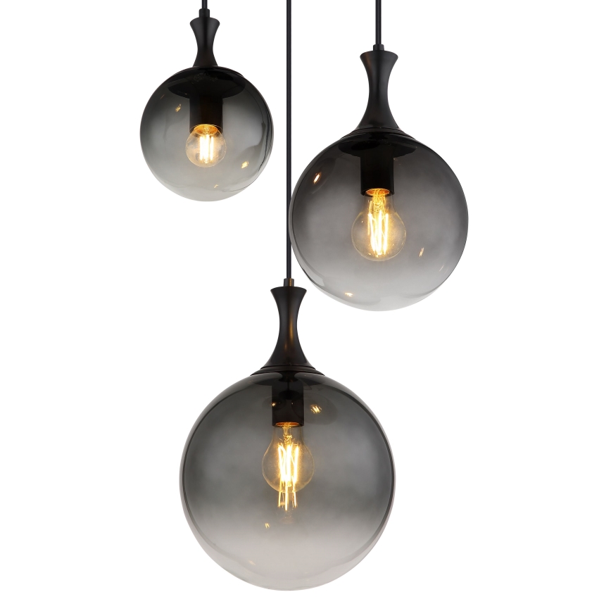 Globo - Luster na sajli 3xE27/10W/230V pr. 48 cm crna