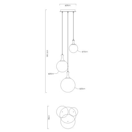 Globo - Luster na sajli 3xE27/10W/230V pr. 48 cm crna