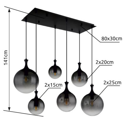 Globo - Luster na sajli 6xE27/10W/230V crna
