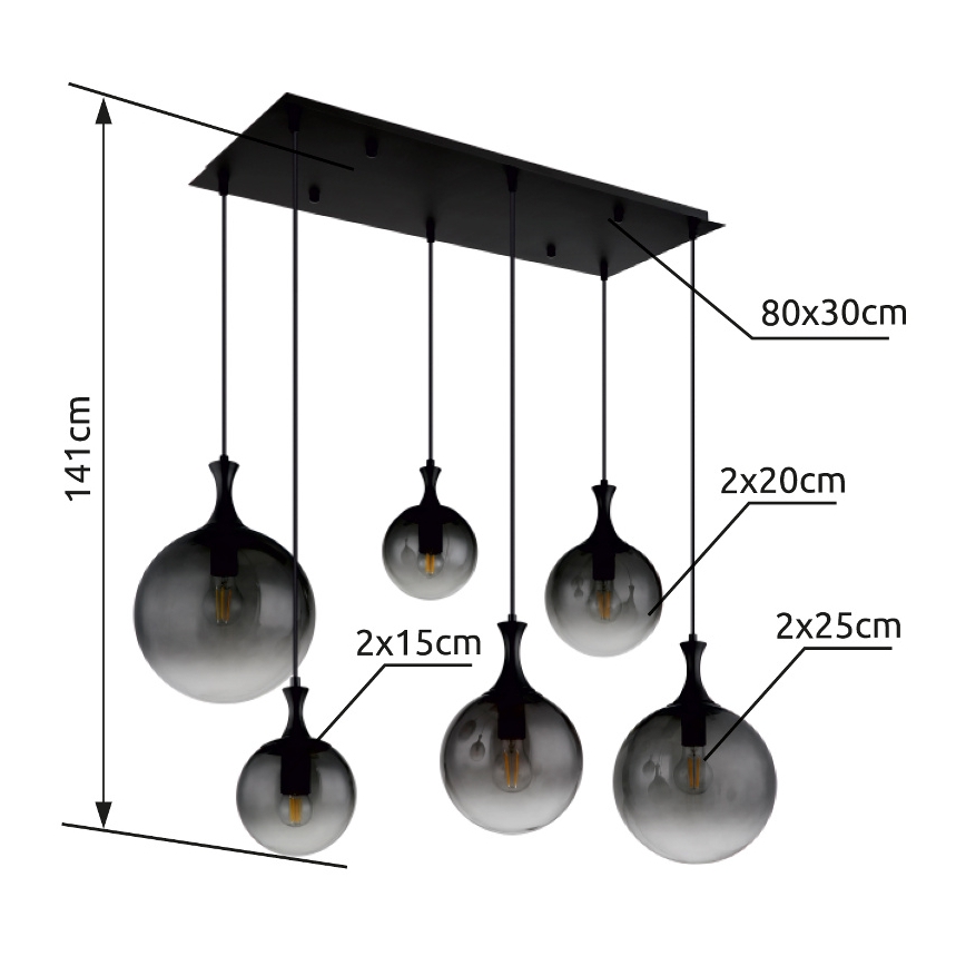 Globo - Luster na sajli 6xE27/10W/230V crna