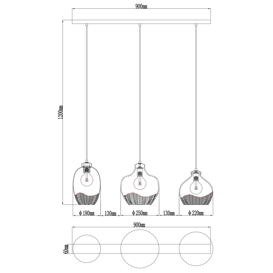 Globo - Luster na sajli 3xE27/60W/230V