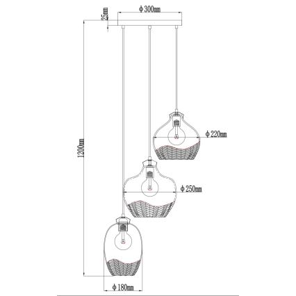 Globo - Luster na kablu 3xE27/60W/230V, promjer 45 cm