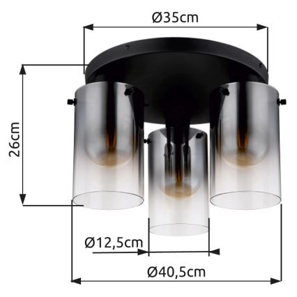 Globo - Nadgradni luster 3xE27/40W/230V pr. 40,5 cm crna