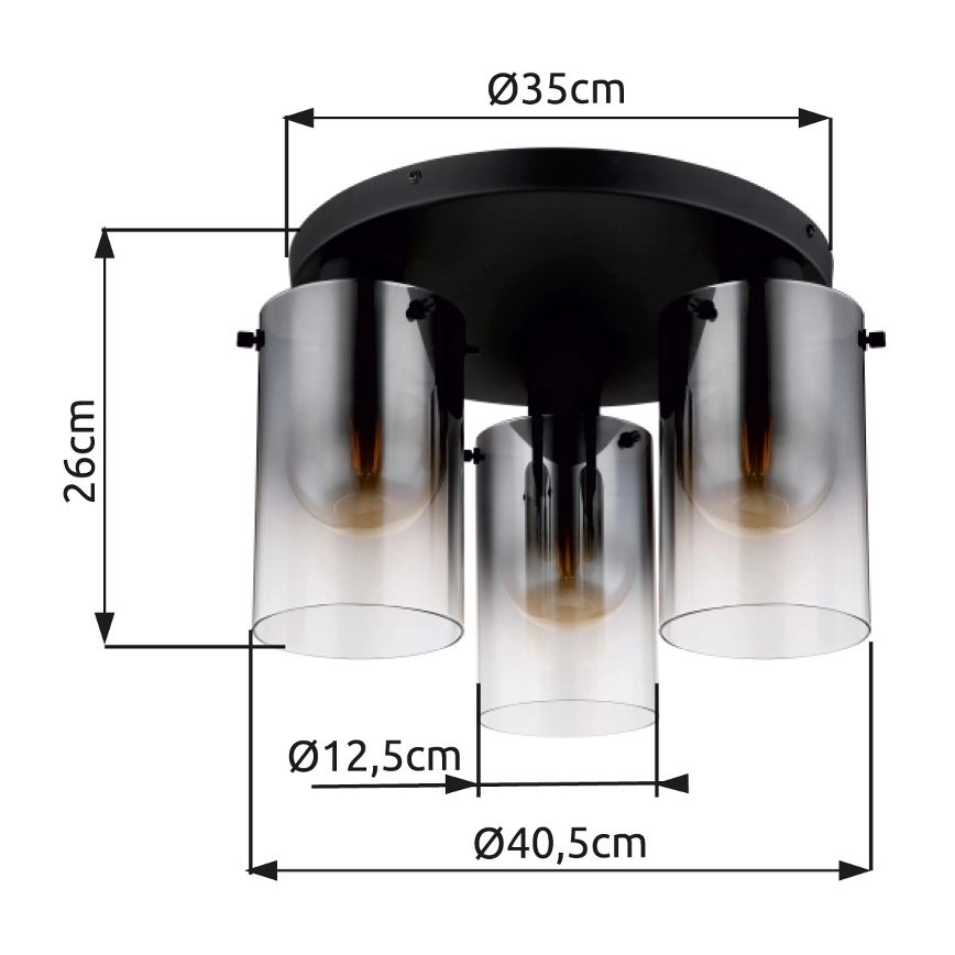 Globo - Nadgradni luster 3xE27/40W/230V pr. 40,5 cm crna