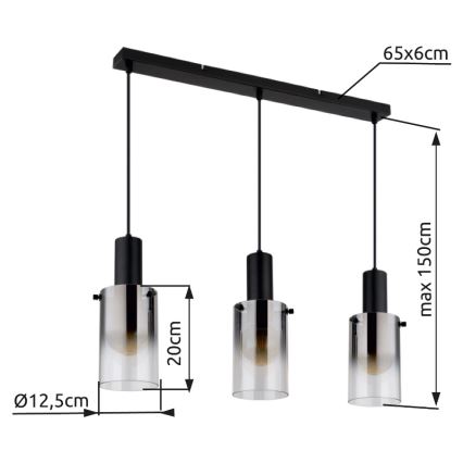 Globo - Luster na sajli 3xE27/40W/230V crna
