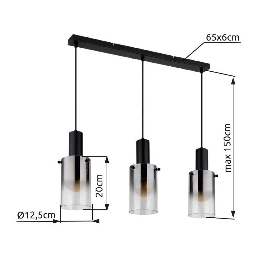 Globo - Luster na sajli 3xE27/40W/230V crna