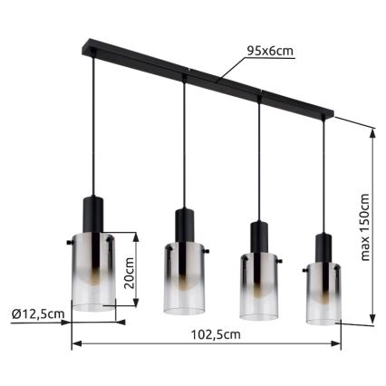 Globo - Luster na sajli 4xE27/40W/230V crna