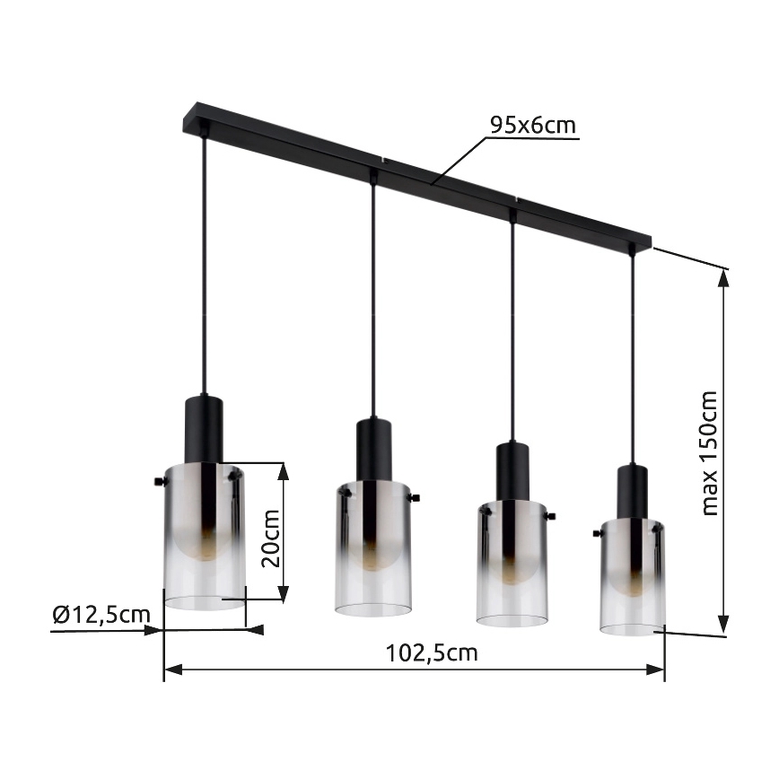 Globo - Luster na sajli 4xE27/40W/230V crna
