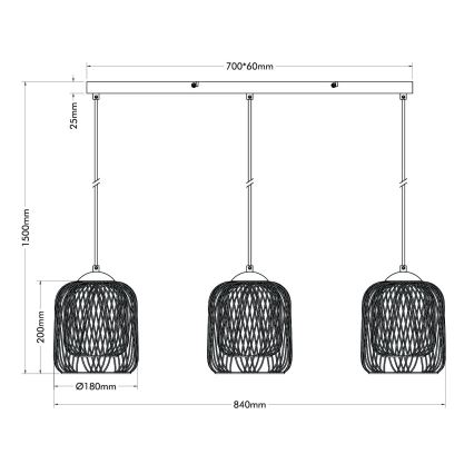 Globo - Luster na sajli 3xE27/40W/230V bež/bijela