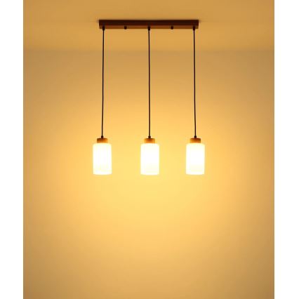 Globo - Luster na sajli 3xE27/60W/230V hrast/bijela