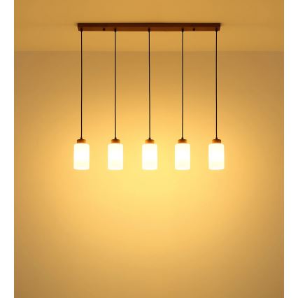 Globo - Luster na sajli 5xE27/60W/230V hrast/bijela