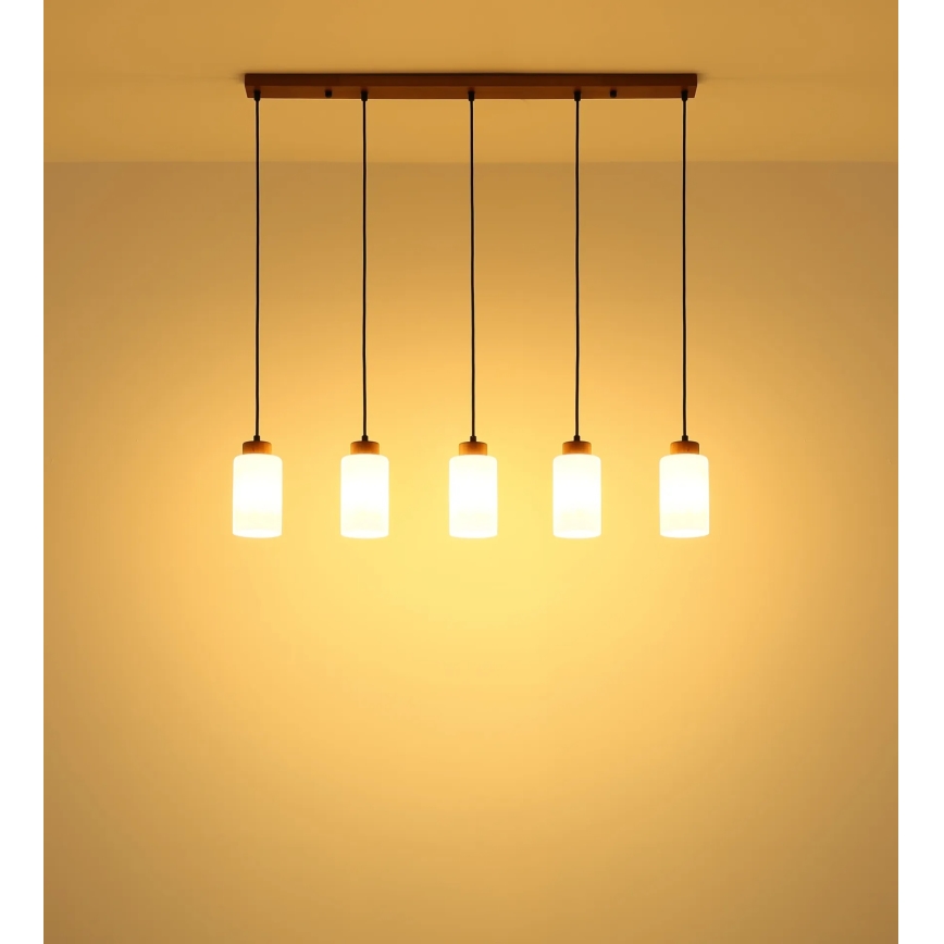 Globo - Luster na sajli 5xE27/60W/230V hrast/bijela