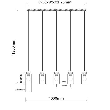 Globo - Luster na sajli 5xE27/60W/230V hrast/bijela