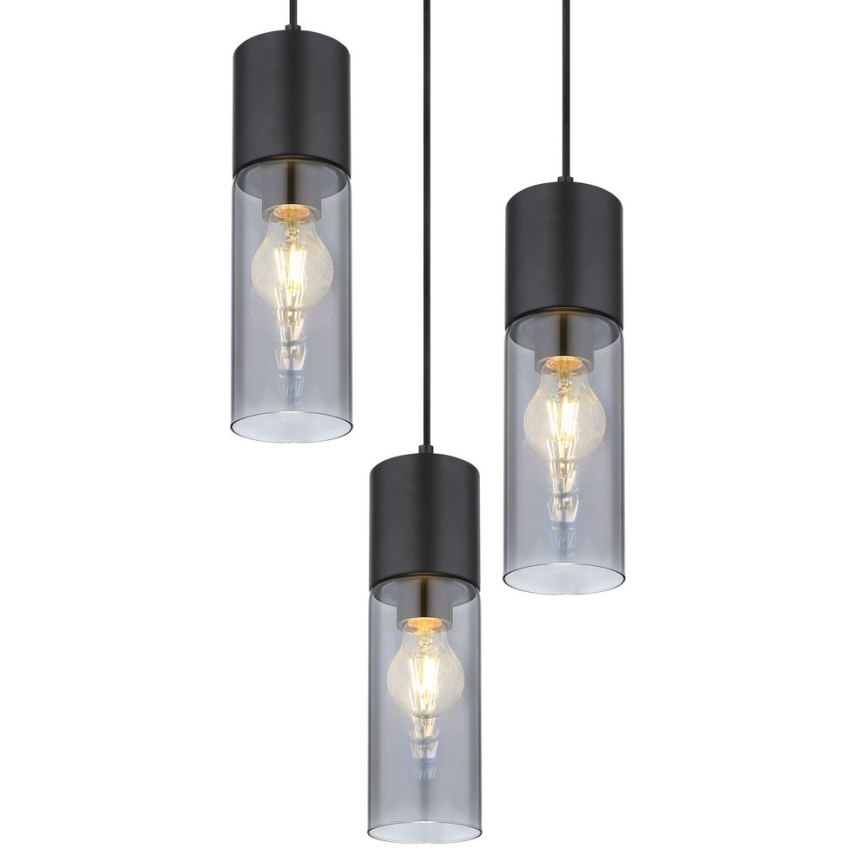 Globo - Luster na sajli 3xE27/25W/230V pr. 30 cm crna