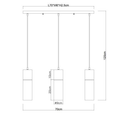Globo - Luster na sajli 3xE27/25W/230V crna