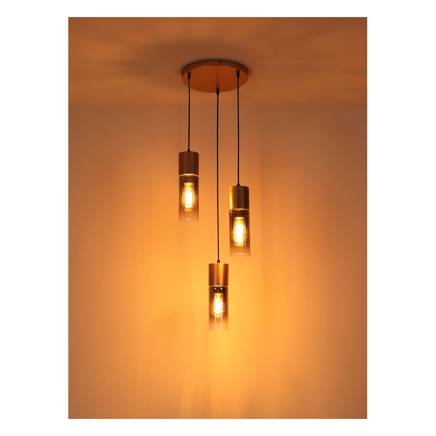 Globo - Luster na sajli 3xE27/25W/230V brončana pr. 34 cm