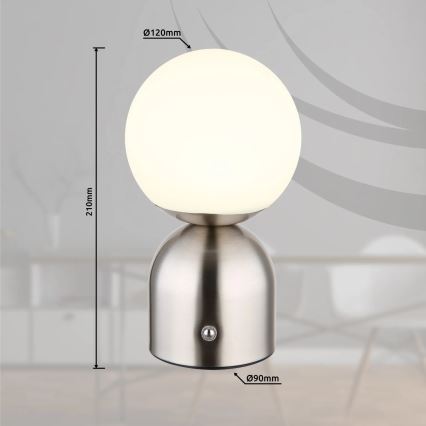 Globo - LED Prigušiva stolna lampa na dodir LED/2,5W/3,7V 2700K/4000K/6500K 1800 mAh USB mat krom