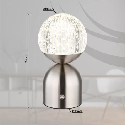 Globo - LED Prigušiva stolna lampa na dodir LED/2,5W/3,7V 2700/4000/6500K 1800 mAh USB mat krom
