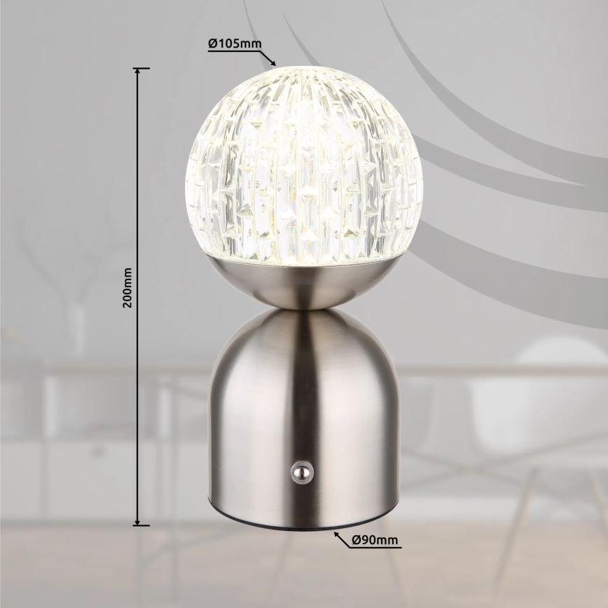 Globo - LED Prigušiva stolna lampa na dodir LED/2,5W/3,7V 2700/4000/6500K 1800 mAh USB mat krom