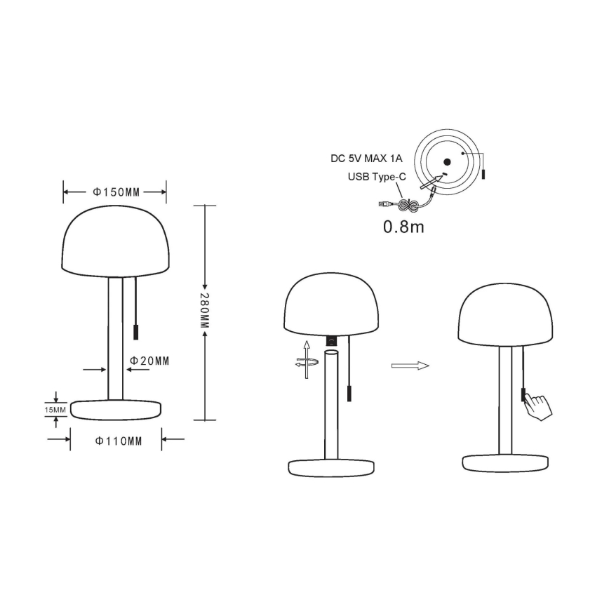 Globo - LED Punjiva stolna lampa LED/1,5W/3,7V 3000/4200/6000K 1800mAh srebrna