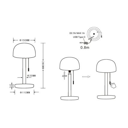 Globo - LED Punjiva stolna lampa LED/1,5W/3,7V 3000/4200/6000K 1800mAh crna