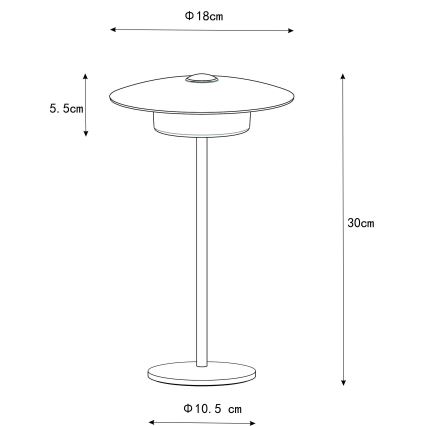 Globo - LED Vanjska punjiva dodirna stolna lampa LED/3W/3,7V 1800/2700/3000K IP44 1800 mAh crna