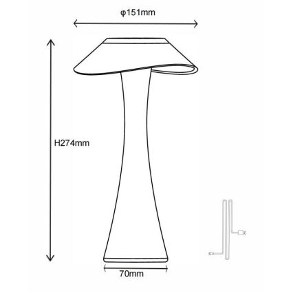 Globo - LED Prigušiva punjiva stolna lampa LED/2,5W/3,7V 1200mAh 2700K/4500K/6500K zlatna