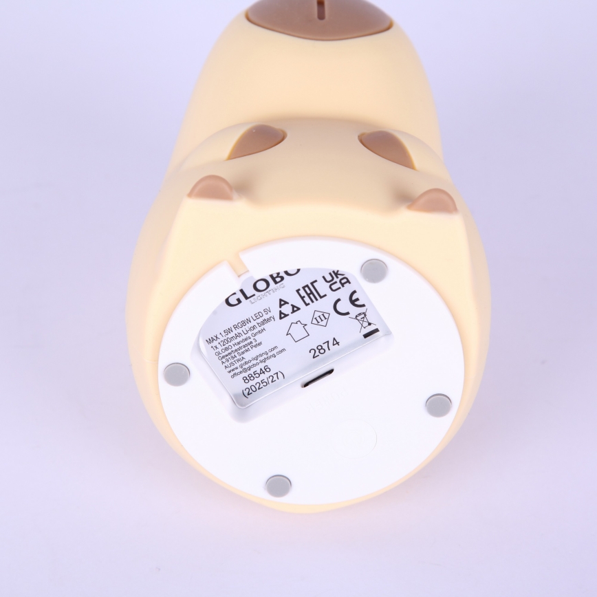 Globo - LED RGBW punjivo dječje noćno svjetlo s podesivom svjetlinom LED/1,5W/5V 1200 mAh kapibara