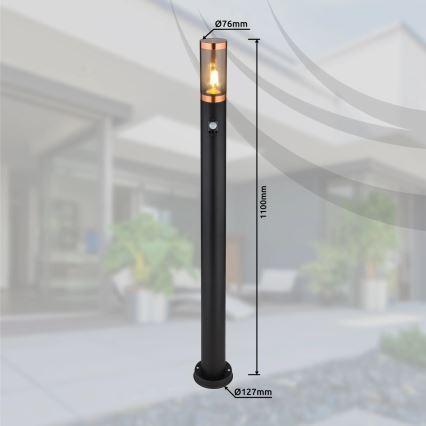 Globo - Vanjska lampa sa senzorom 1xE27/15W/230V IP44 110 cm crna/bakar