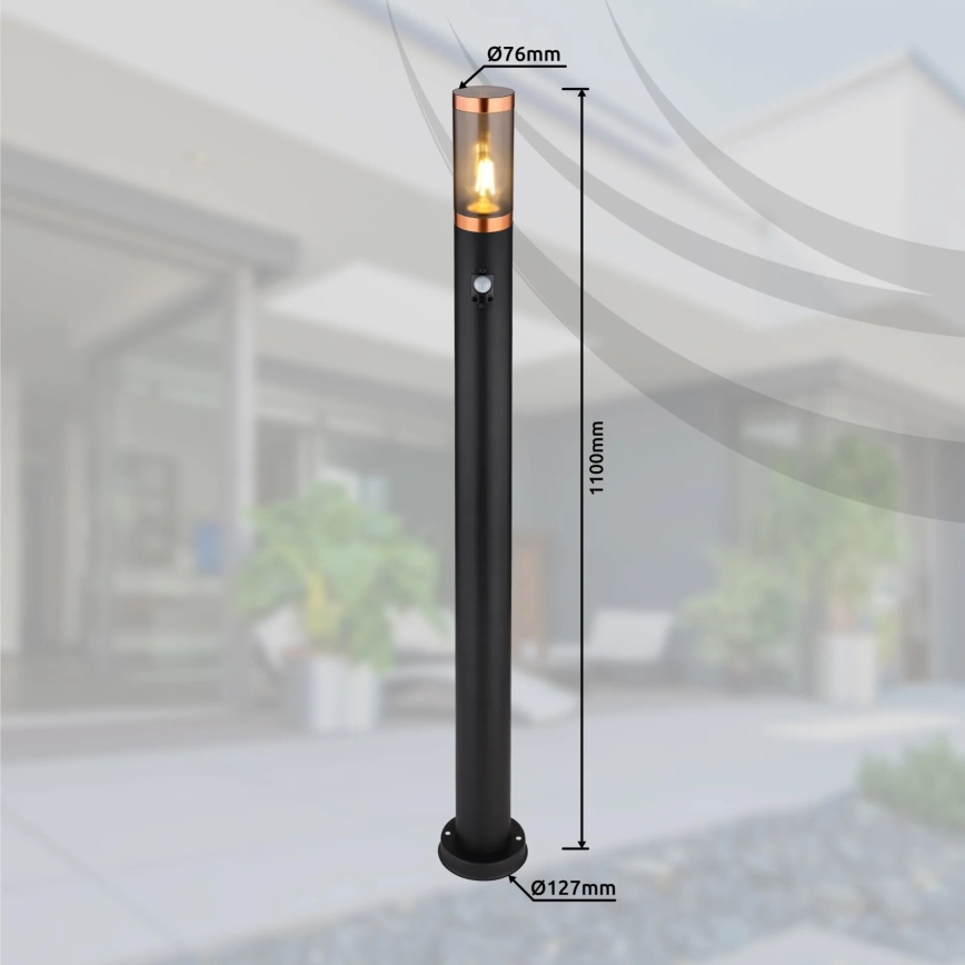 Globo - Vanjska lampa sa senzorom 1xE27/15W/230V IP44 110 cm crna/bakar