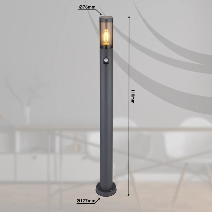 Globo - Vanjska lampa sa senzorom 1xE27/15W/230V IP44 110 cm crna