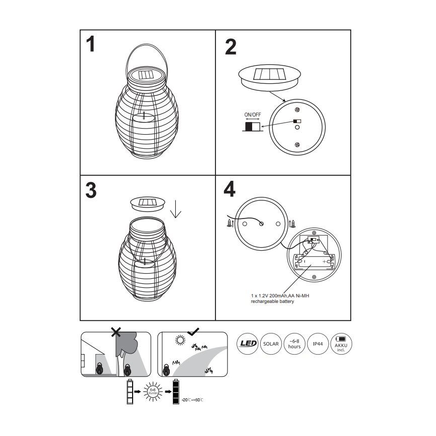 Globo - LED Solarna svjetiljka LED/0,06W/3,2V IP44 200 mAh ratan