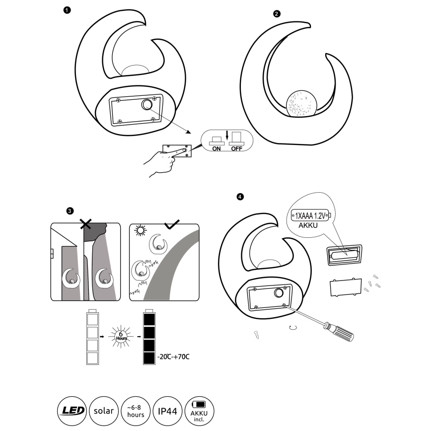 Globo -LED Solarna svjetiljka LED/0,02W/3V IP44