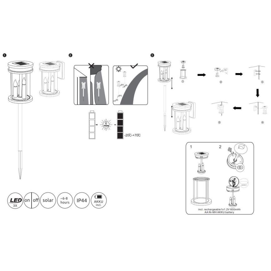 Globo - LED Solarna svjetiljka 3u1 3xLED/0,06W/3V IP44