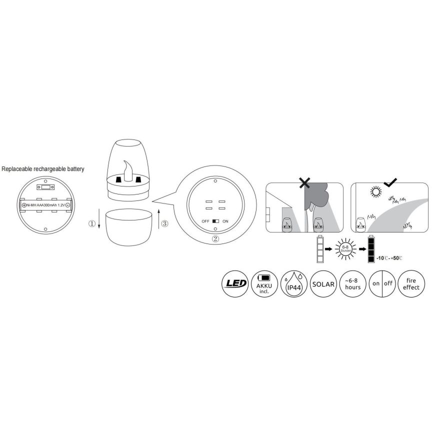 Globo - LED Solarna svjetiljka LED/0,02W/1,2V 1800K IP44 300 mAh