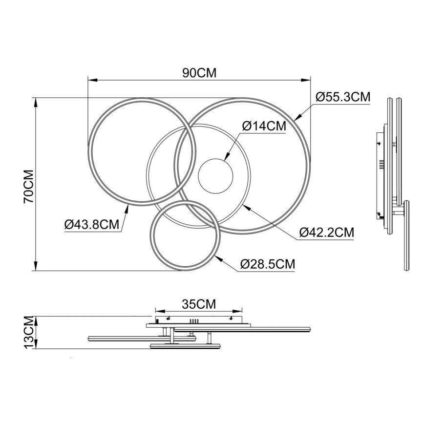 Globo - LED stropna svjetiljka s mogućnošću prigušivanja LED/54W/230V 2700-6000K 90x70 cm crna + daljinski upravljač