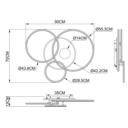 Globo - LED prigušivo stropno svjetlo LED/54W/230V 2700-6500K 90x70 cm srebrno + daljinsko upravljanje