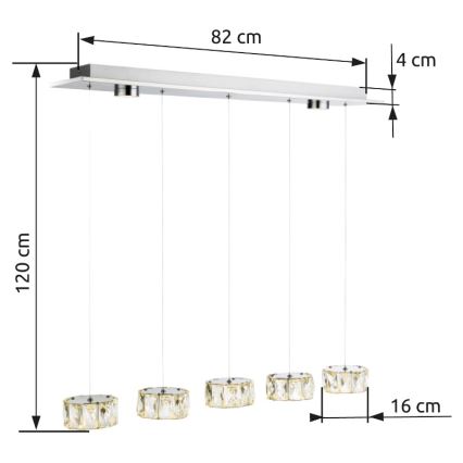 Globo - LED Luster na sajli LED/52W/230V 4000K sjajni krom/prozirna