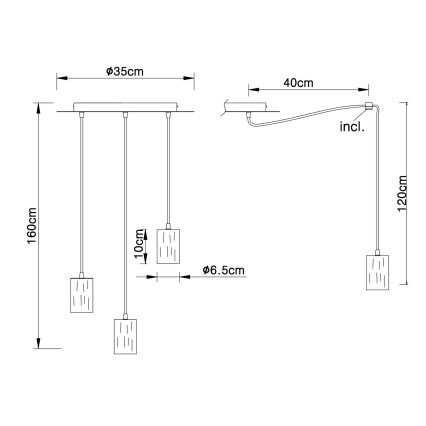 Globo - Luster na sajli 3xE27/60W/230V pauk
