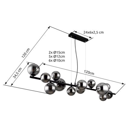 Globo - LED Luster na sajli 13xG9/3,5W/230V dimna/crna
