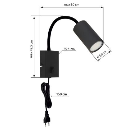 Globo - Fleksibilna zidna lampa 1xGU10/25W/230V crna