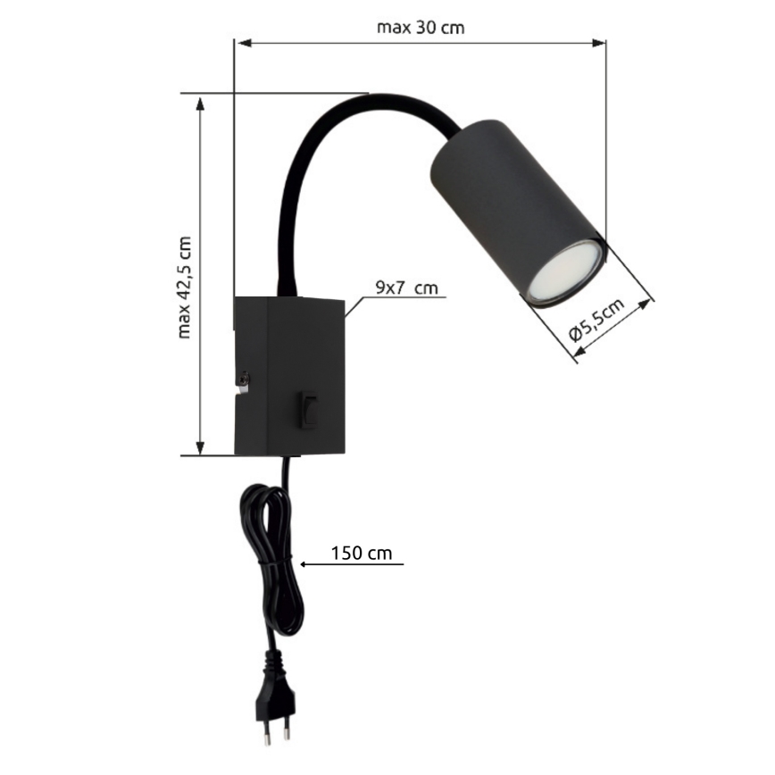 Globo - Fleksibilna zidna lampa 1xGU10/25W/230V crna