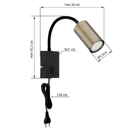 Globo - Fleksibilna zidna lampa 1xGU10/25W/230V crna/mesing