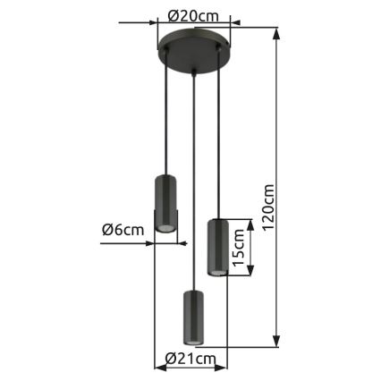 Globo - Luster na sajli 3xGU10/25W/230V crna