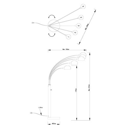 Globo - Podna lampa 5xE14/40W/230V crna