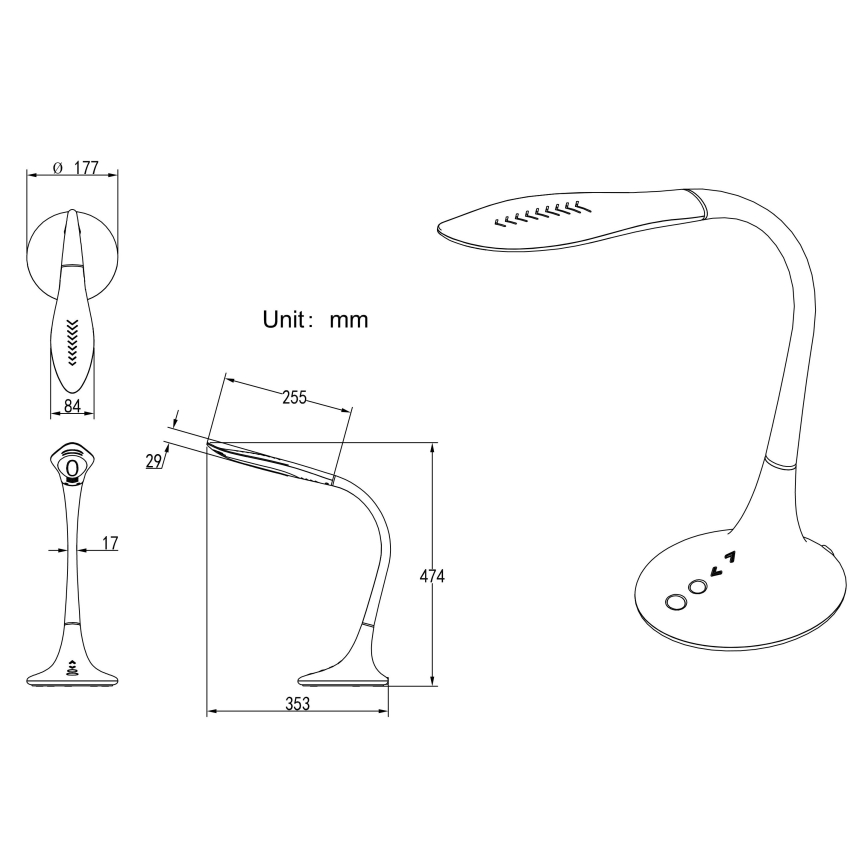 Globo - LED Prigušiva dodirna fleksibilna stolna lampa LED/9W/230V 3000/4500/6500K crna