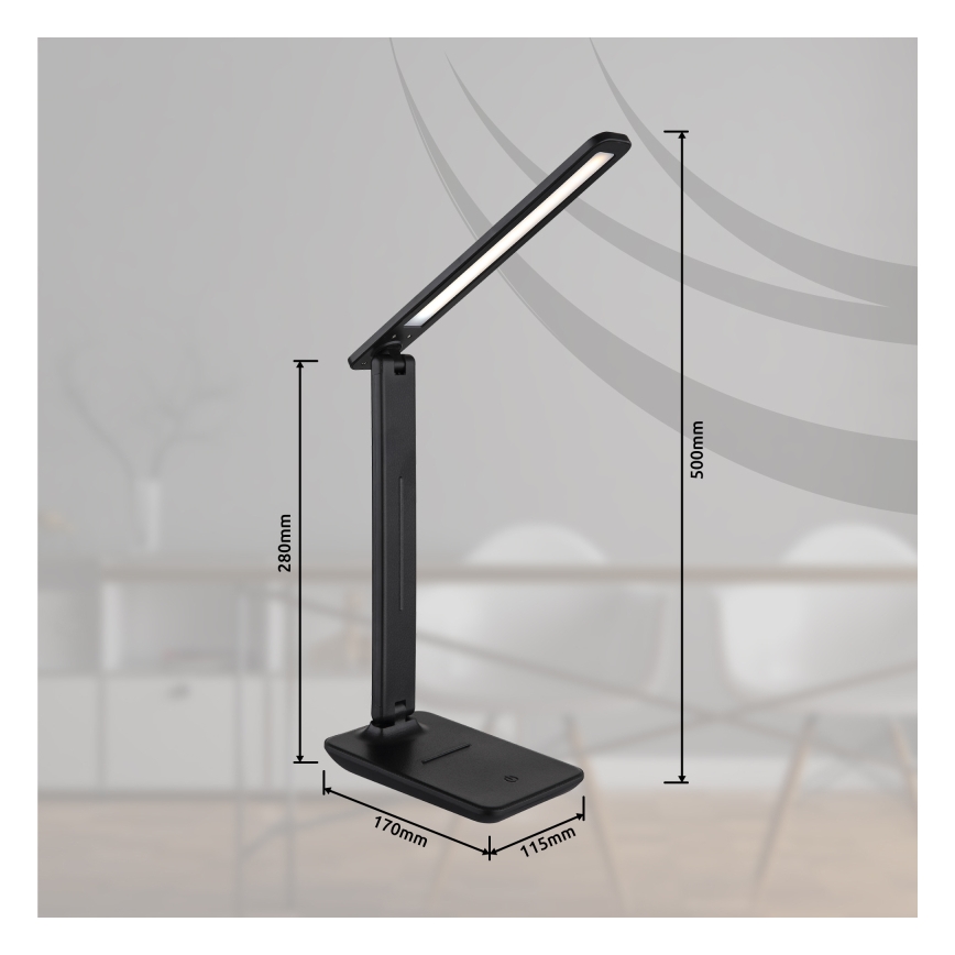 Globo - LED Dodirna prigušiva punjiva stolna lampa LED/5W/5V 2700/4000/6500K 1800 mAh crna