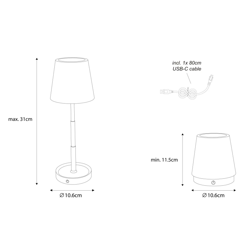 Globo - LED stolna lampa s dodirnim upravljanjem, prigušiva i punjiva LED/1,2W/3V 1200 mAh